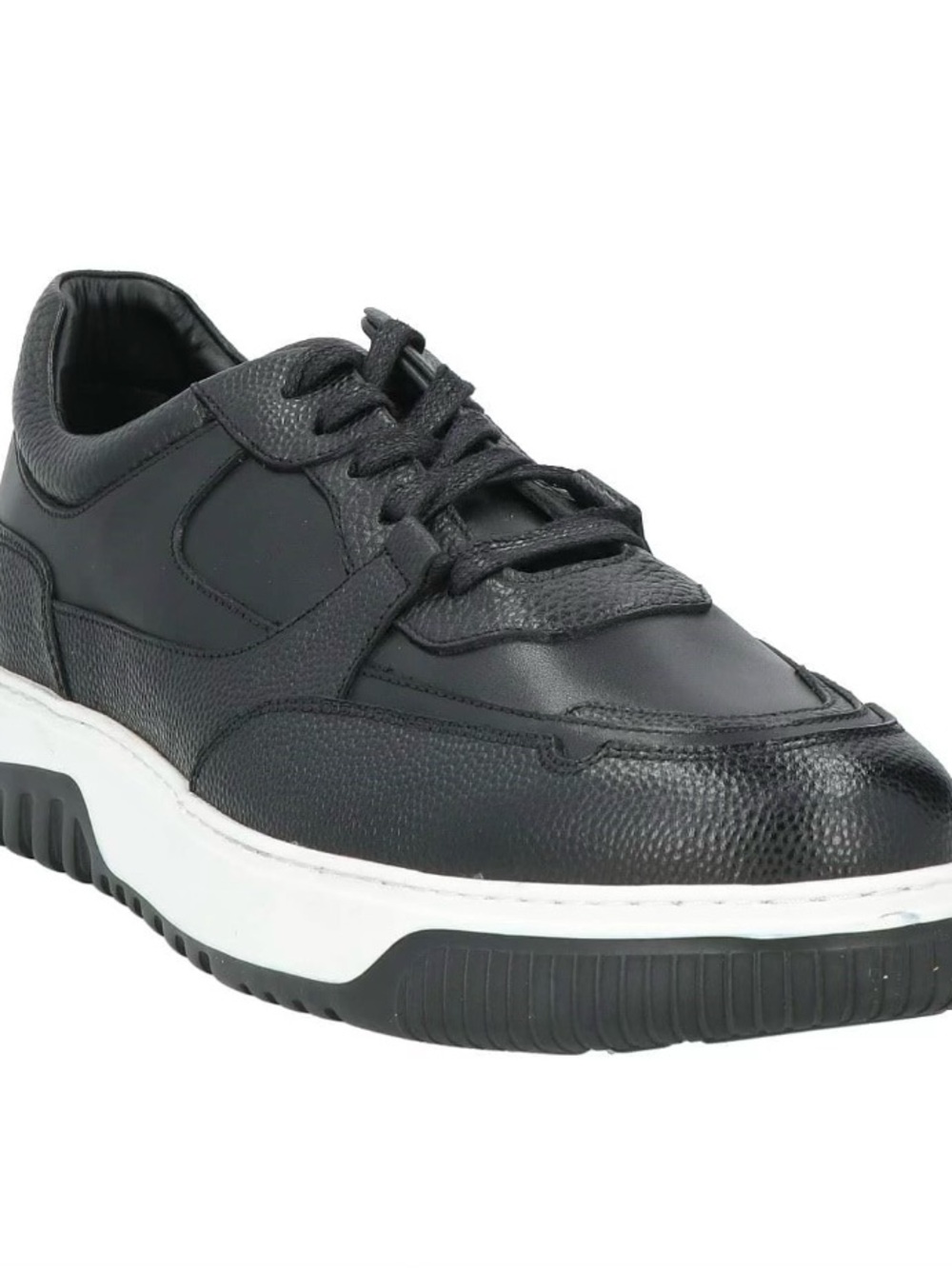Cerruti 1881 Men's Black Leather Low-Profile Sneaker with White Sole